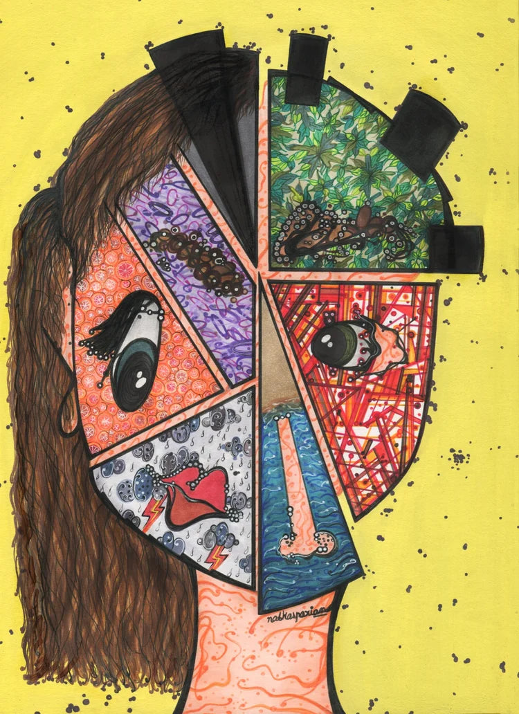 Self — fragmented portrait art print by NatKasparian